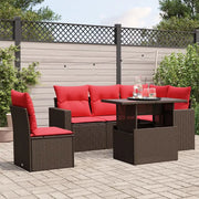 Set Divani da Giardino 6 pz con Cuscini Marrone in Polyrattan 3267284