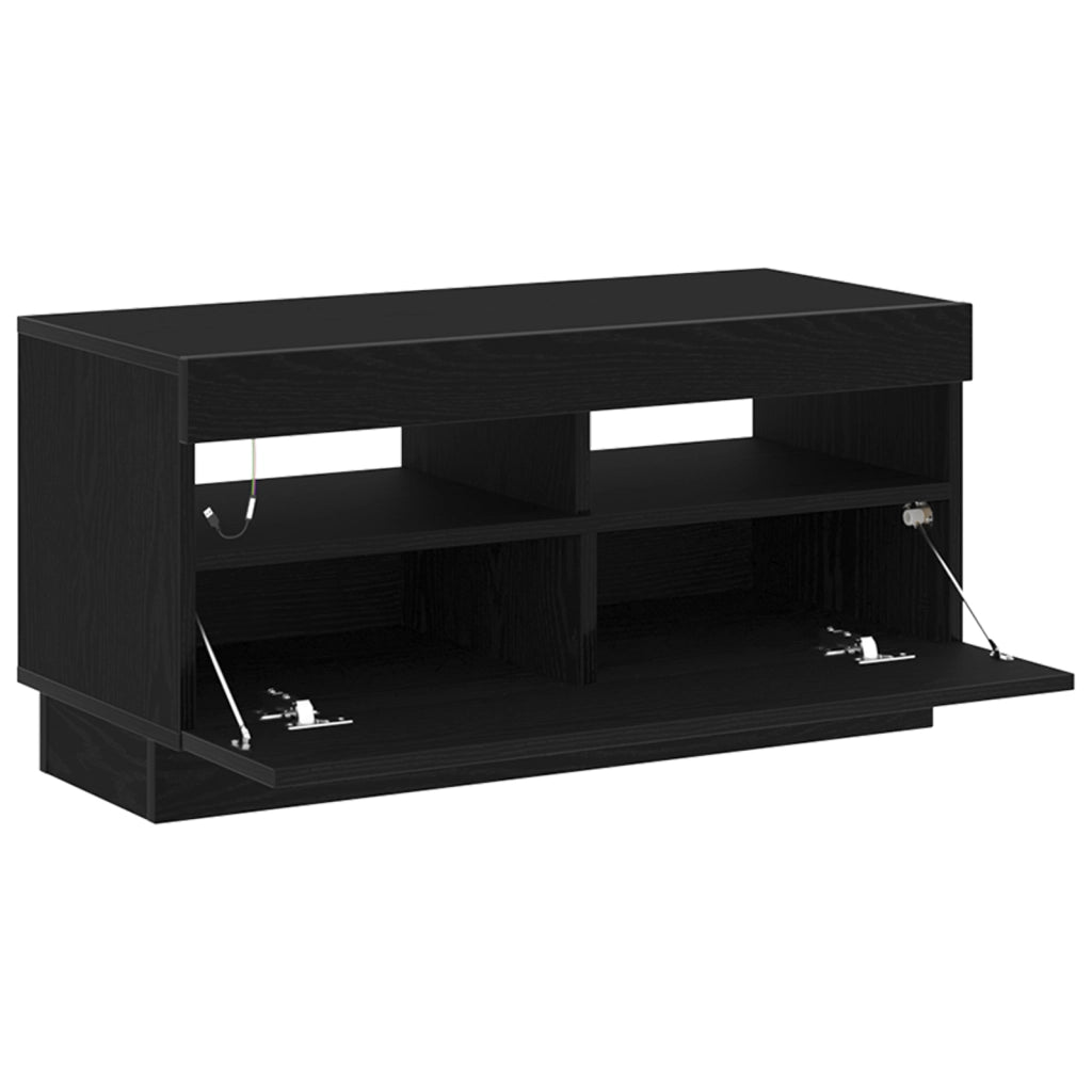 Mobile TV  con luci LED Nero Rovere 80x35x40 cm in legno ingegnerizzato