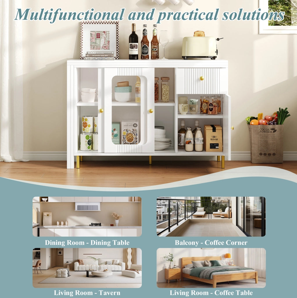 Madia sideboard con piano pieghevole ed estensibile 116x40x78;5 cm in MDF bianco