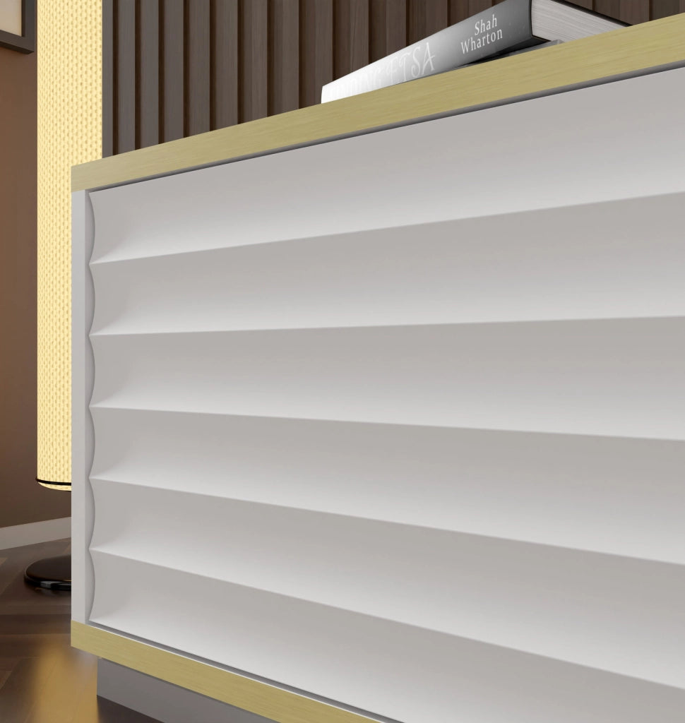 Mobile tv sospeso WABI cm 180x40x33h bianco opaco bordo oro