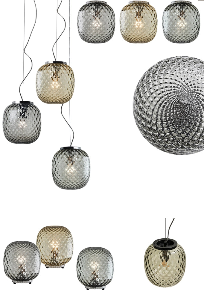 Lampada a Sospensione Oban Nera con Diffusore in Vetro Soffiato a Mano Effetto Balloton Petrolio - E27 75W 230V - Rossini Group