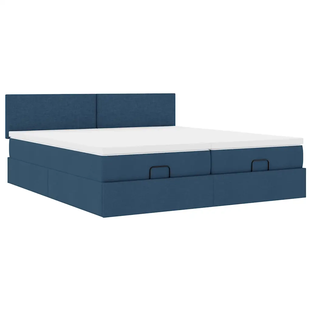 Struttura Letto Pouf con Materassi Blu 200x200 cm in Tessuto