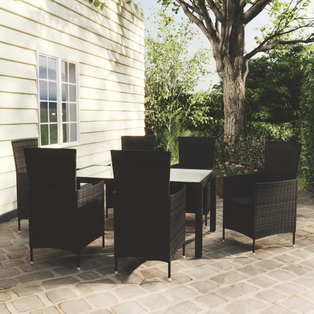 Set da Pranzo da Giardino 7 pz con Cuscini in Polyrattan Nero 3094868