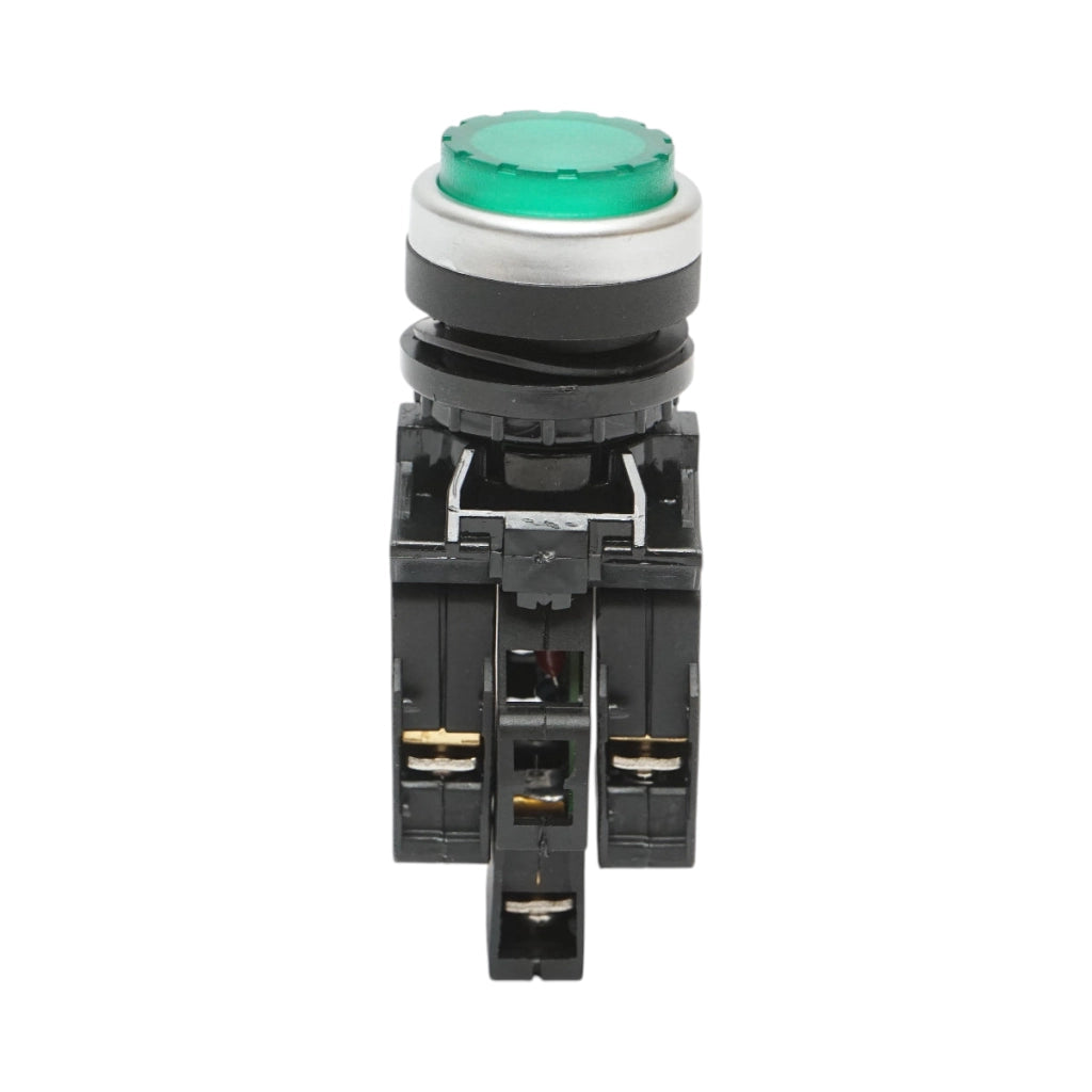 Pulsante di comando convesso illuminato 220V AC LED verde con ritorno 1NO+1NC, 10A/600V AC, 1A/250V DC LA42 Breckner Germany