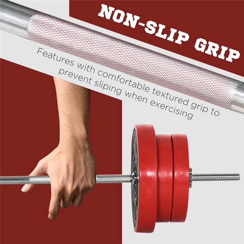 SET BILANCIERE E DISCHI 65 KG IN METALLO SABBIA DI FERRO E GOMMA ROSSO