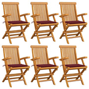Sedie da Giardino con Cuscini Rosso Vino 6 pz Massello di Teak cod mxl 73802