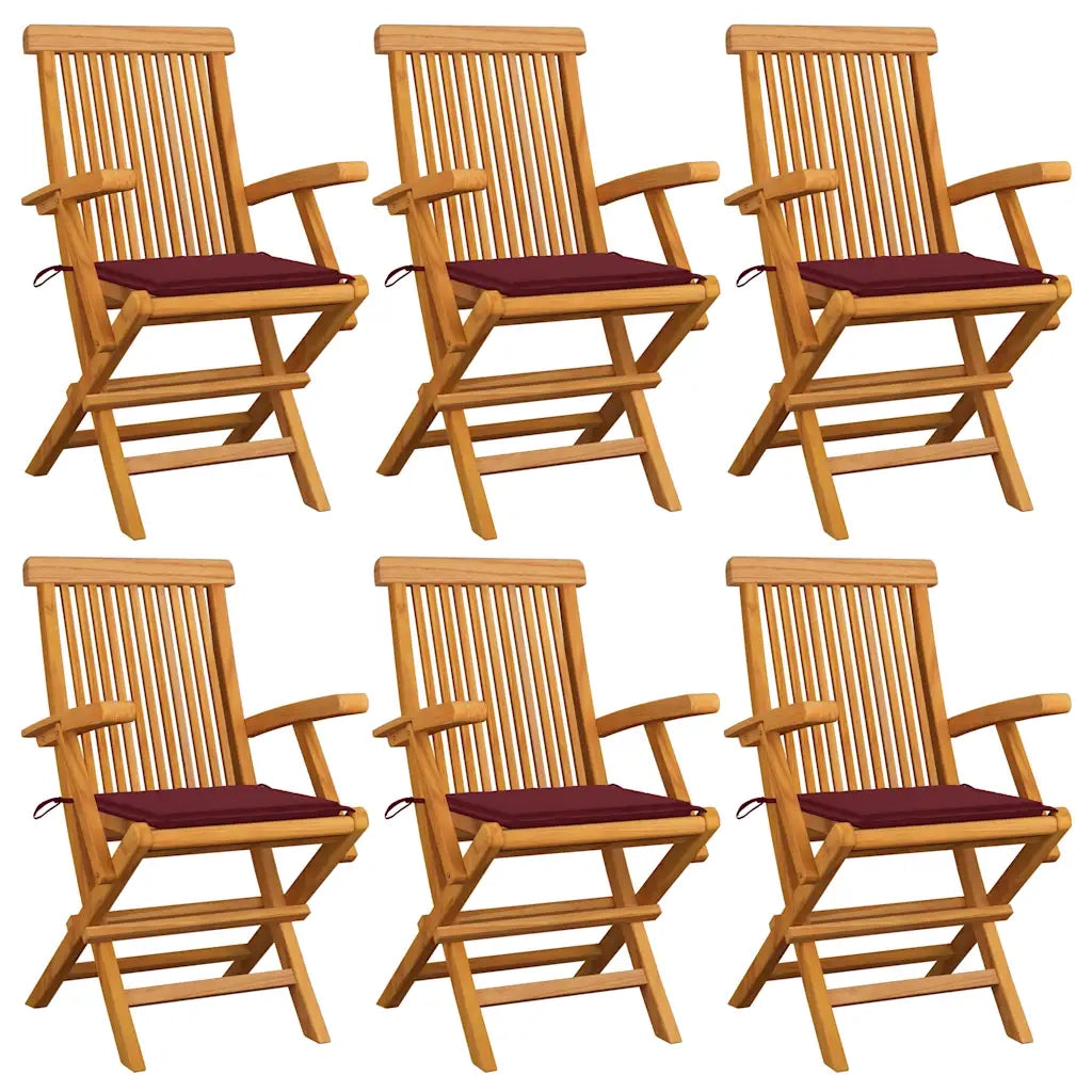 Sedie da Giardino con Cuscini Rosso Vino 6 pz Massello di Teak cod mxl 73802