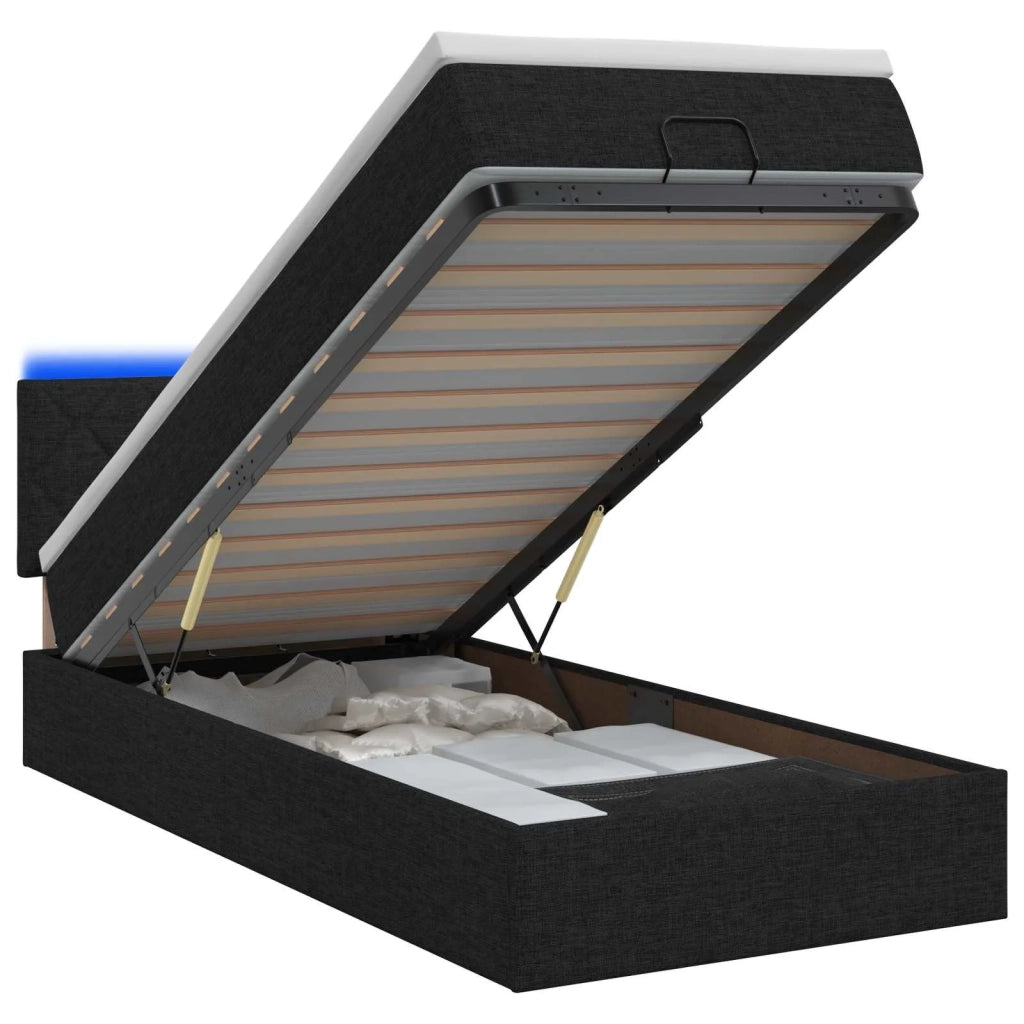 Letto Ottomano con Materasso e LED Nero 90 x 190 cm Tessuto 3456955