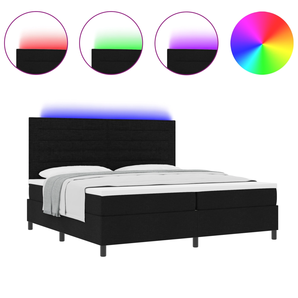 Letto a Molle con Materasso & LED Nero 200x200 cm Tessuto