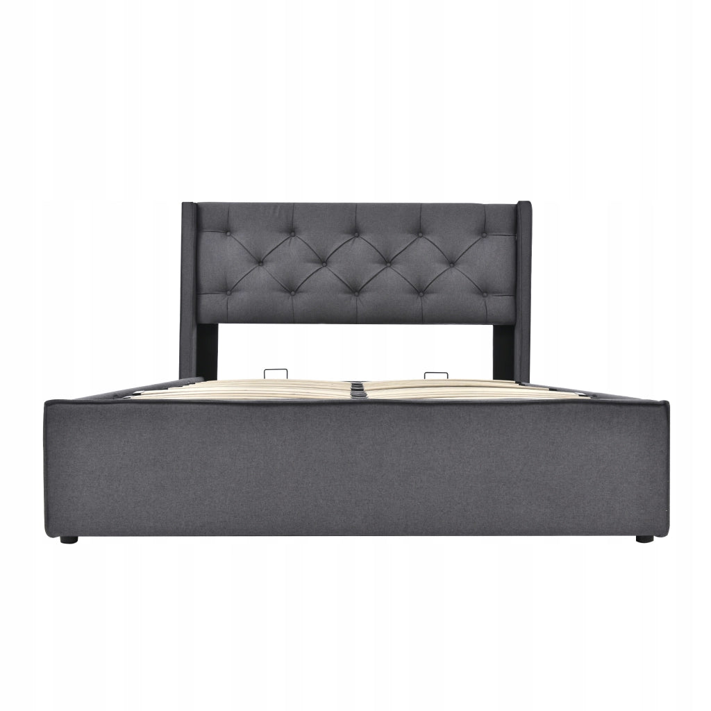 Letto imbottito 160x200 - Xylo - Con sistema idraulico, grigio, incluso materasso