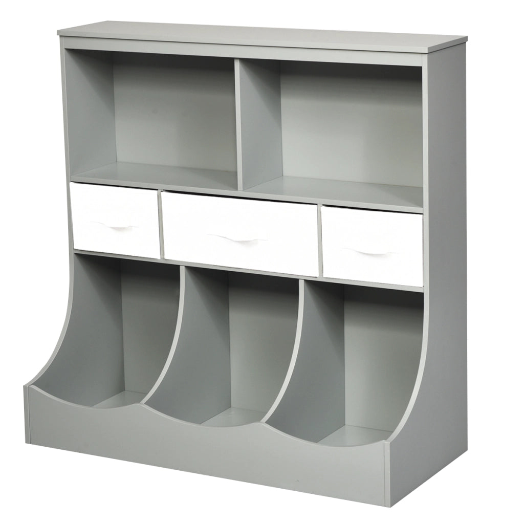 Organizer con contenitori e 3 livelli per bambini, Mobile con 5 contenitori e 3 cassetti Grigio