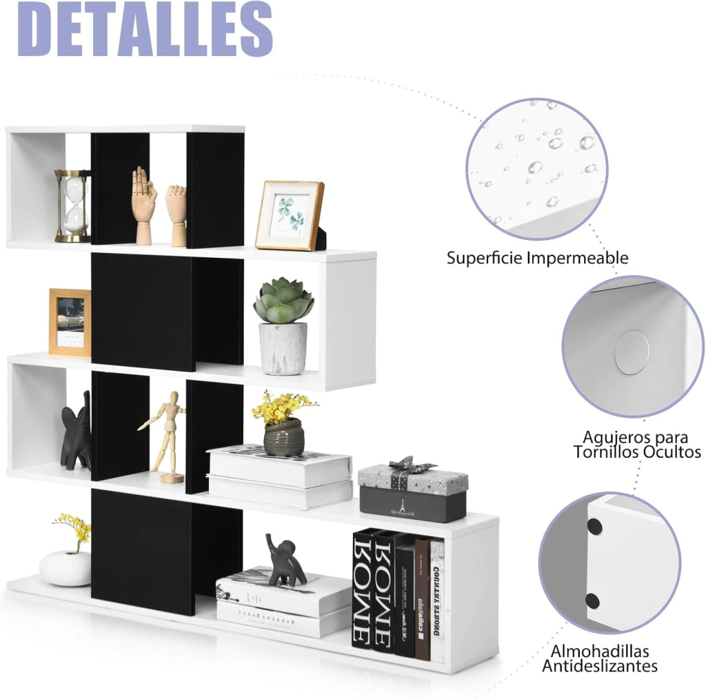 Scaffali portaoggetti a 5 livelli, scaffale minimalista con 12 spazi aperti, scaffale per soggiorno, sala da pranzo o ufficio, 120 x 19,5 x 109 cm (nero+bianco)