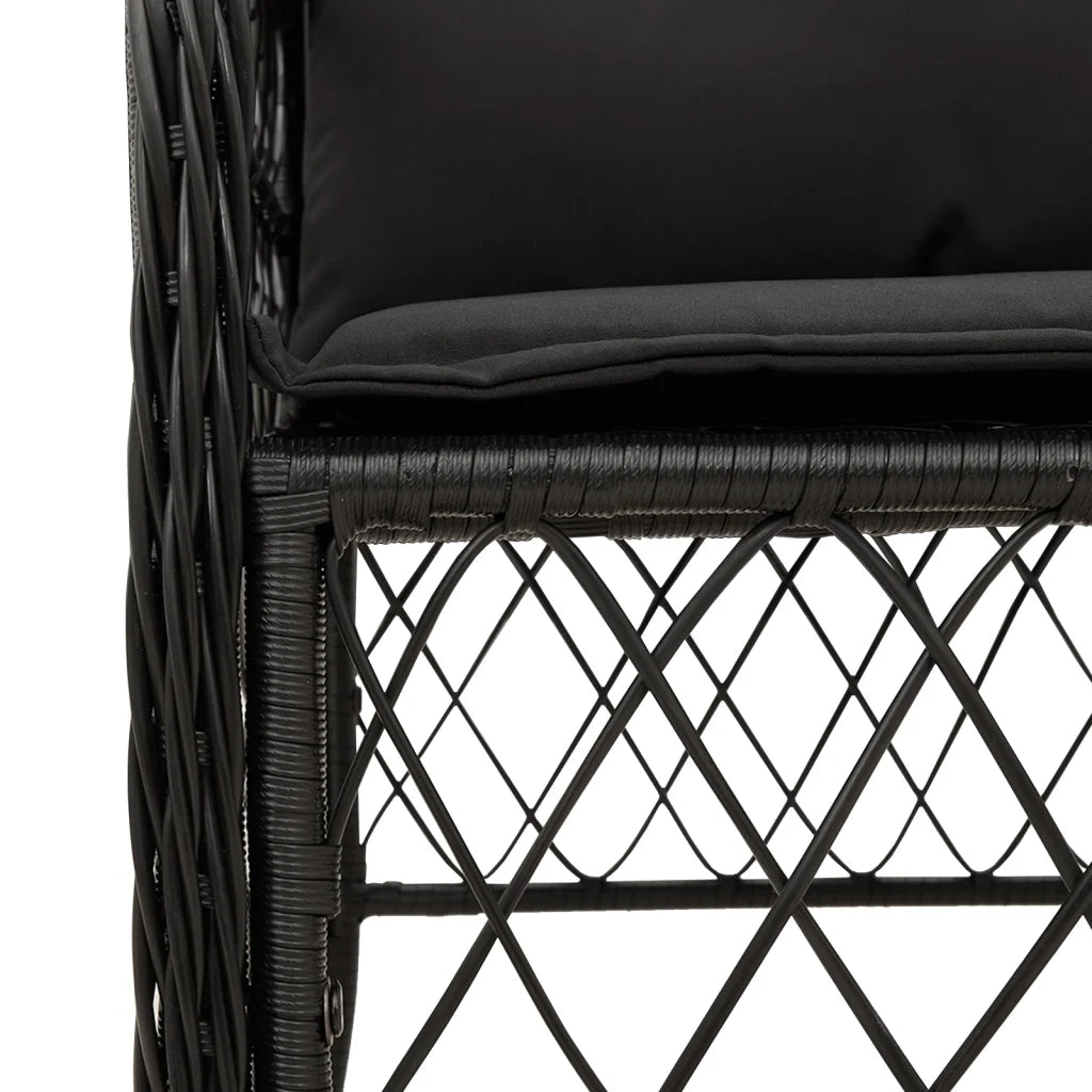 Set da Pranzo da Giardino 9 pz con Cuscini Nero in Polyrattan 3212047