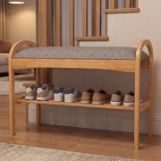 Panca Scarpiera da Ingresso, Panca Imbottita Porta Scarpe in Legno Bambù 2 Livelli, per Corridoio, Camera da Letto e Soggiorno, Carico 150 kg, 70 x 30 x 51 cm