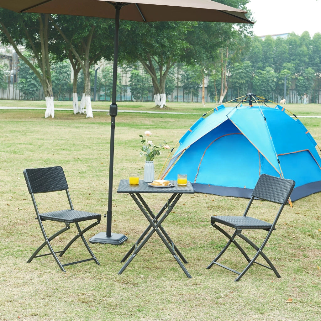 Tavolo da Picnic Mark Pieghevole 61,5 x 61,5 x 73 cm Nero Effetto Rattan [en.casa]