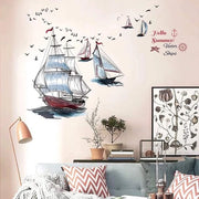 105X115 cm - Immagine di una Barca a Vela Marittima Oceano Mare Ancore Tegole Sticker per Parete - Decorazione per la Casa - Camera da Soggiorno e Camera da Letto - Bagno - Cucina - Corridoio Grande
