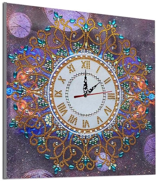Orologio da parete - Kit per creare un quadro decorativo - Disegno a tema fiori mandala - Arte decorativa da dipingere - Per uso domestico/caffetteria/ristorante - 100% nuovo - Pittura con diamanti.