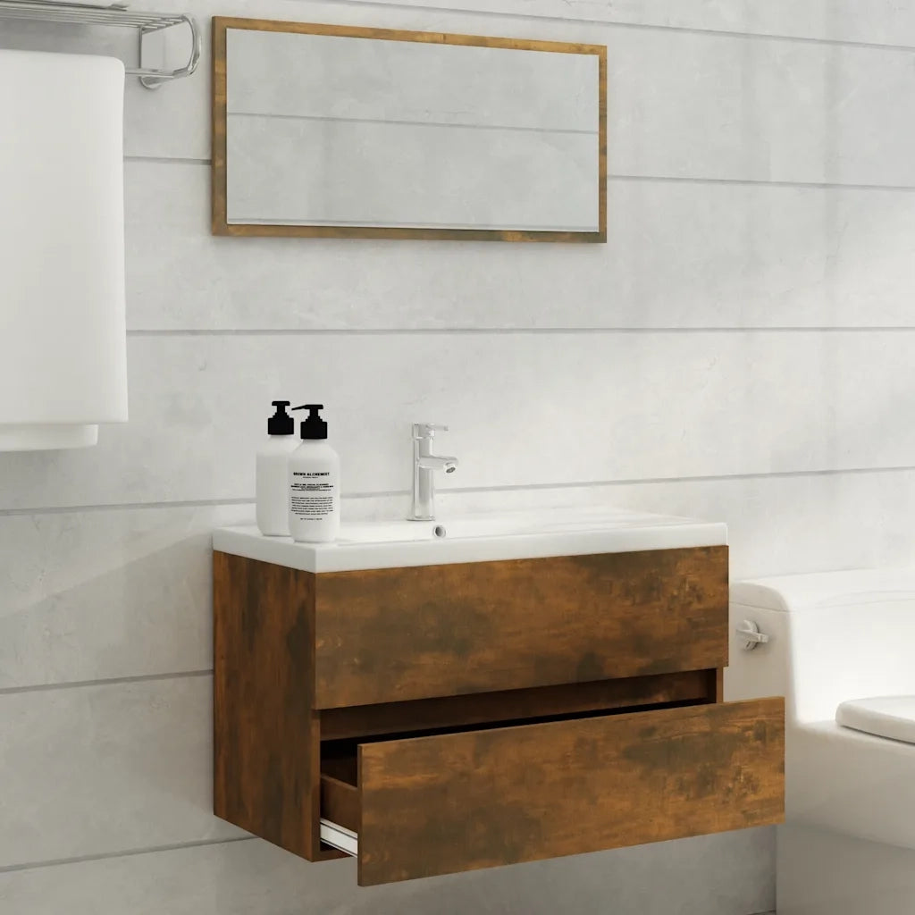 Set Mobili da Bagno 2 pz Rovere Fumo in Legno Multistrato 815738