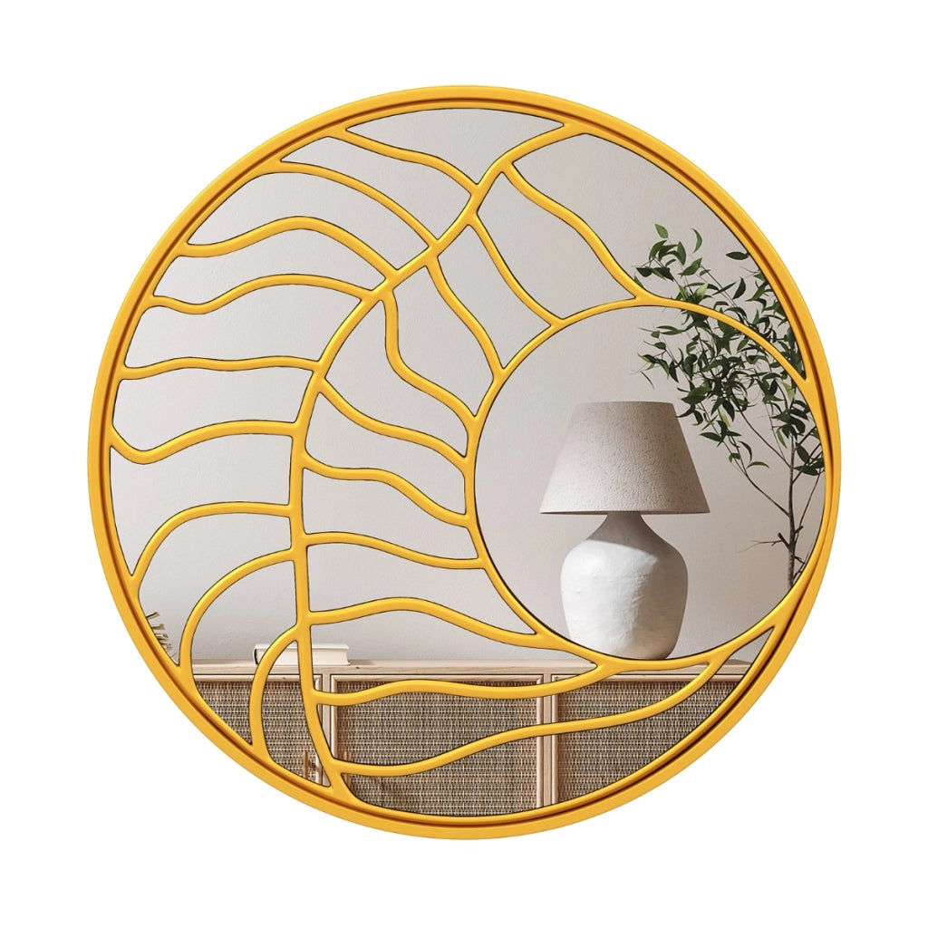 Specchio decorativo da parete rotondo grande 80 cm con cornice irregolare, Specchio da parete per soggiorno camera da letto Oro-Specchi da parete