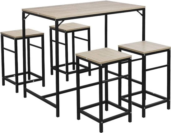 Set da pranzo con 4 sgabelli con sostegno per le gambe, 1 insieme da tavolo, molto adatto per balcone, bistrot, sala da pranzo o cucina