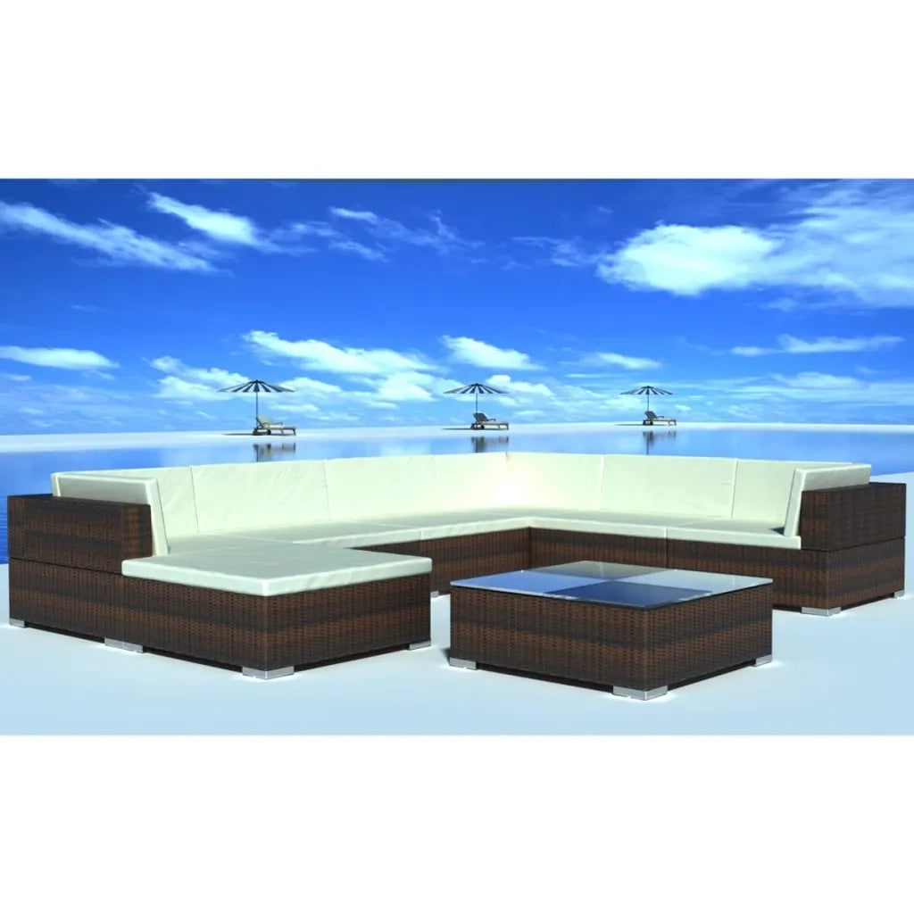 Set Divani da Giardino 8 pz con Cuscini in Polyrattan Marrone 42089