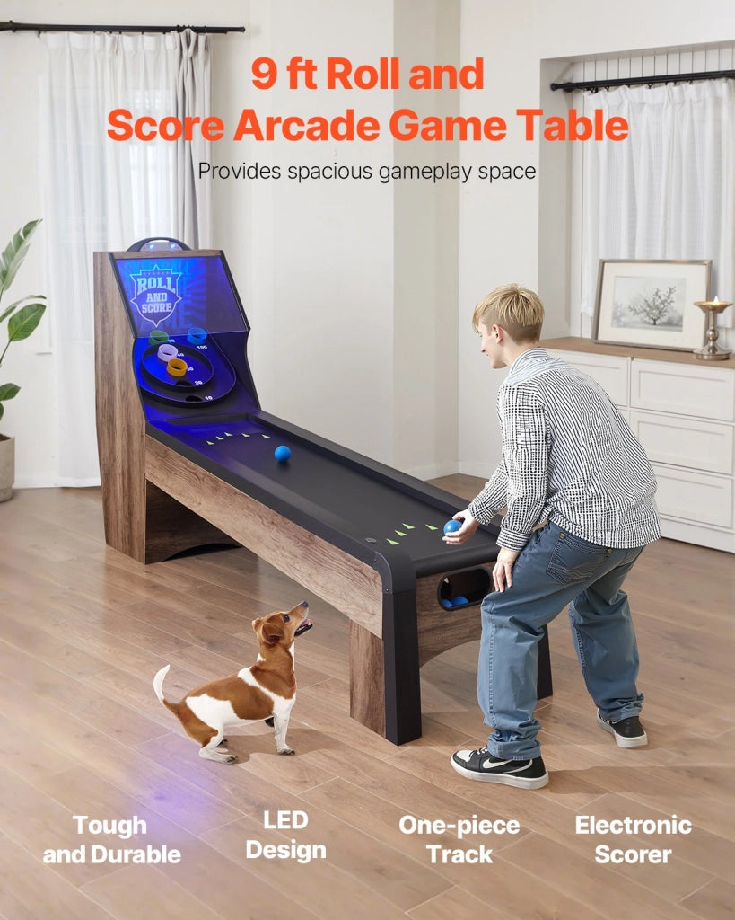 Tavolo da Gioco Arcade Roll e Score SSG-04 con Segnapunti Elettronico LED Effetti Sonori Ritorno Palla e 4 Palline per Sala Giochi Casa