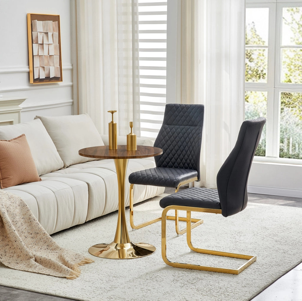 Set tavolo e sedie 60 cm in MDF effetto noce, nero e oro, per 2 persone