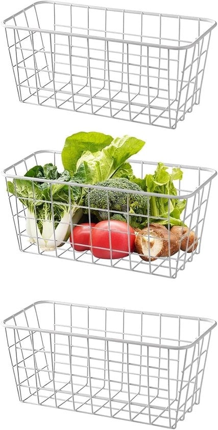 Set di 3 contenitori in metallo con maniglioni per cucina, camera da letto e soggiorno - 21 x 16 x 9 cm, bianco, ideale per l'organizzazione e la decorazione