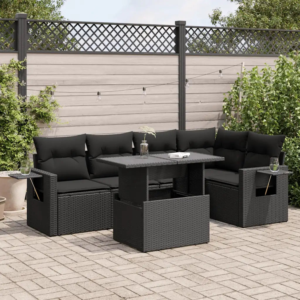 Set Divano da Giardino 6 pz con Cuscini Nero in Polyrattan 3326476
