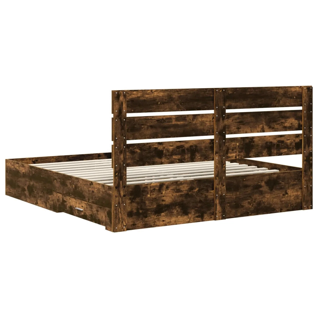 Letto matrimoniale | Letto per adulti | Struttura del letto Rovere fum¨¦ 200 x 200 cm Legno multistrato