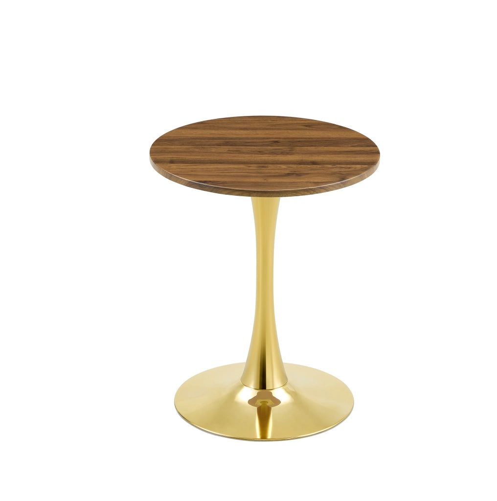 Tavolo rotondo da pranzo o soggiorno 60 cm; stile Mid-Century; MDF effetto noce e metallo dorato