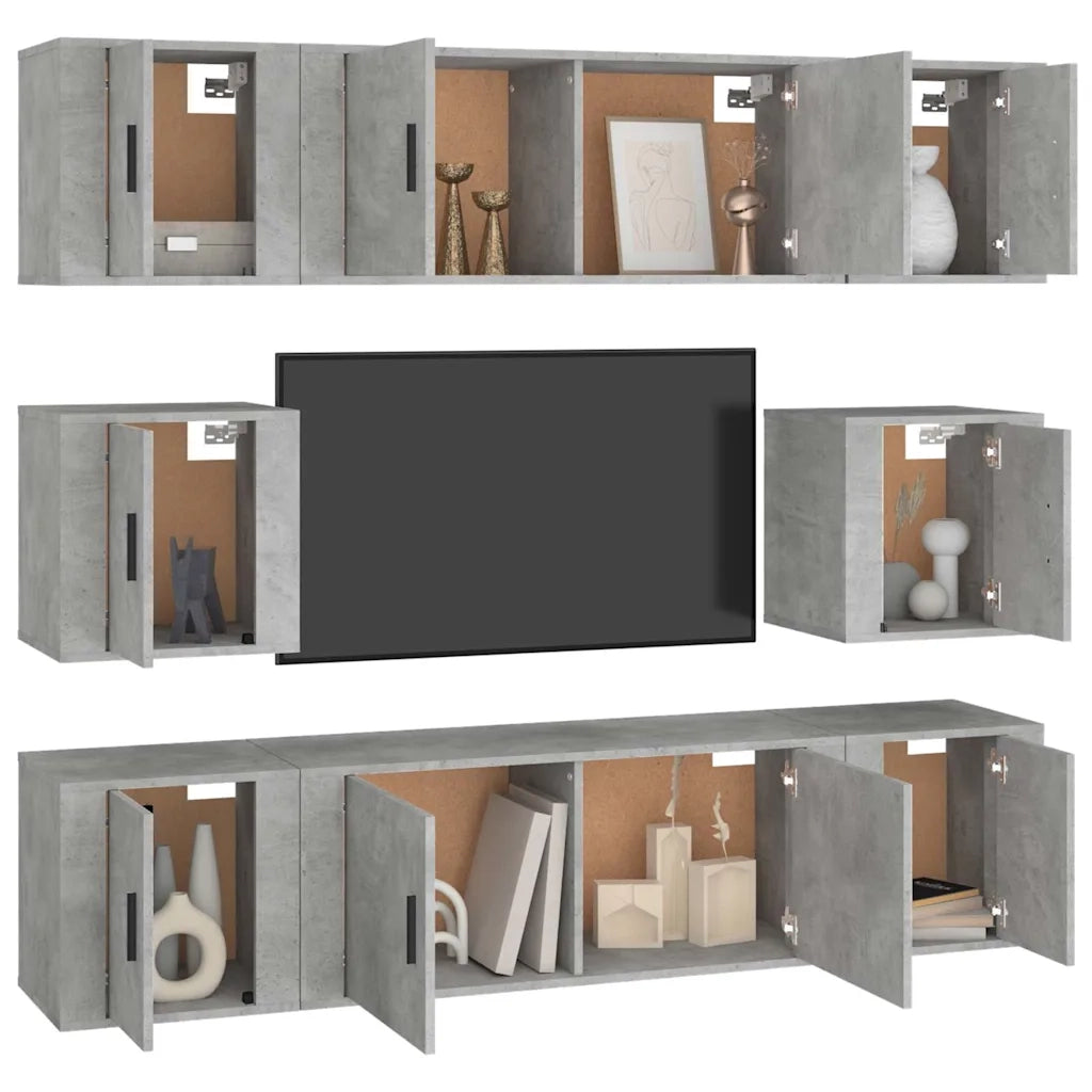 vidaXL Set Mobili Porta TV 8pz Grigio Cemento in Legno Multistrato