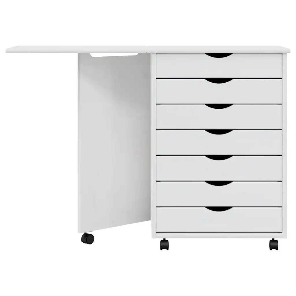 Armoire roulante avec bureau MOSS blanc bois de pin solide
