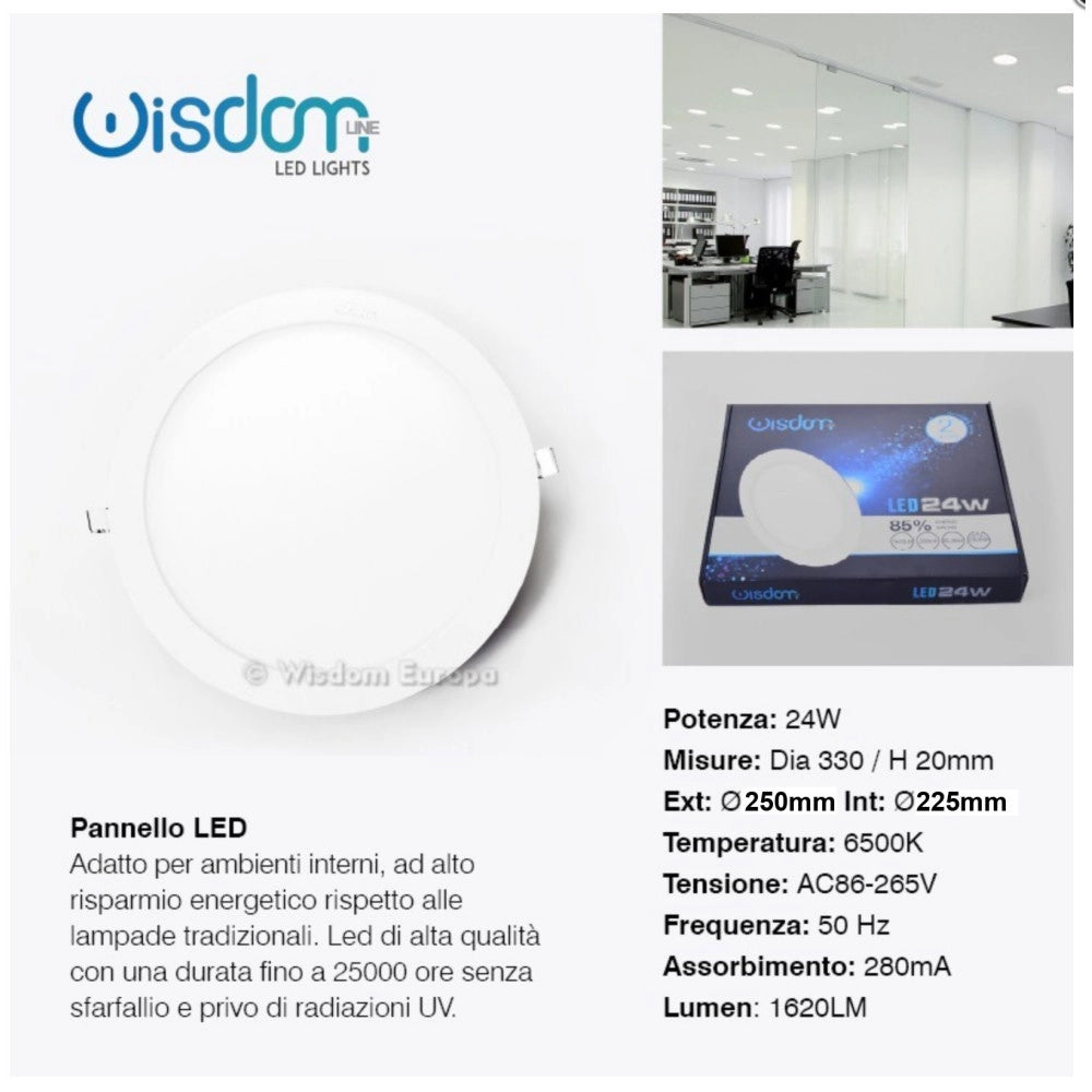 Trade Shop - Pannello A Led Tondo O Quadrato Ad Da Incasso Luce Fredda Calda Neutra Wisdom - -bianco Caldo-24 Watt -tondo    -