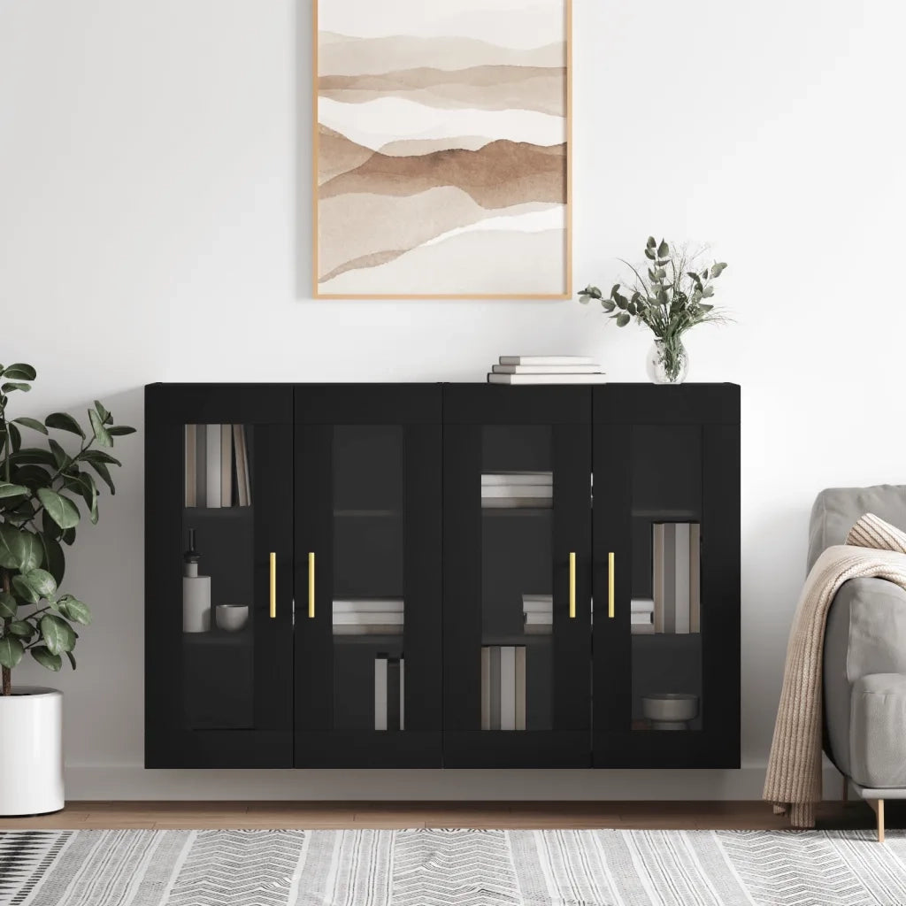 Armadietti a Parete 2 pz Neri in Legno Multistrato 3197930