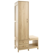 Mobile da Ingresso Alto con Seduta, Appendiabiti, 2 Cassetti e Ripiani a Vista in Truciolato e MDF Color Rovere Chiaro