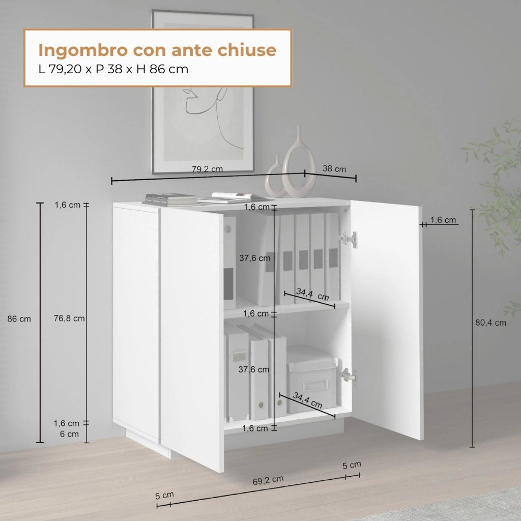 WHOUS Armadio multiuso Easy a 2 ante bianco opaco 79,20x38x86 cm