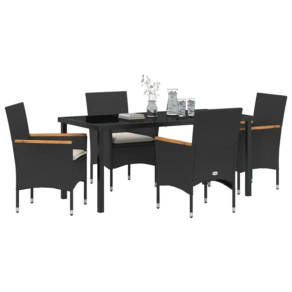 Set da Pranzo per Giardino con cuscino 5 pcs Nero polyrattan