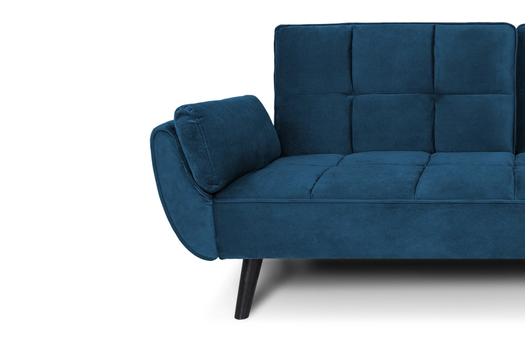 Divano letto clic clac in velluto blu piede nero, divano 3 posti - Ambra - DL-AM07VLT-PLN