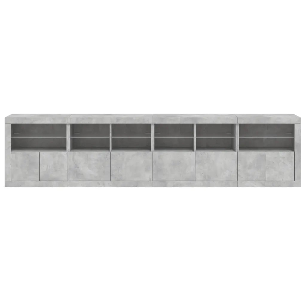 Credenza con Luci LED-Buffet-Armadio da cucina Grigio Cemento 283x37x67 cm