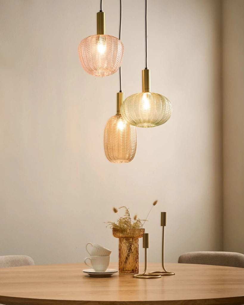 Lampadario a sospensione a 3 luci con paralume in vetro e base in metallo stile retrò multicolore