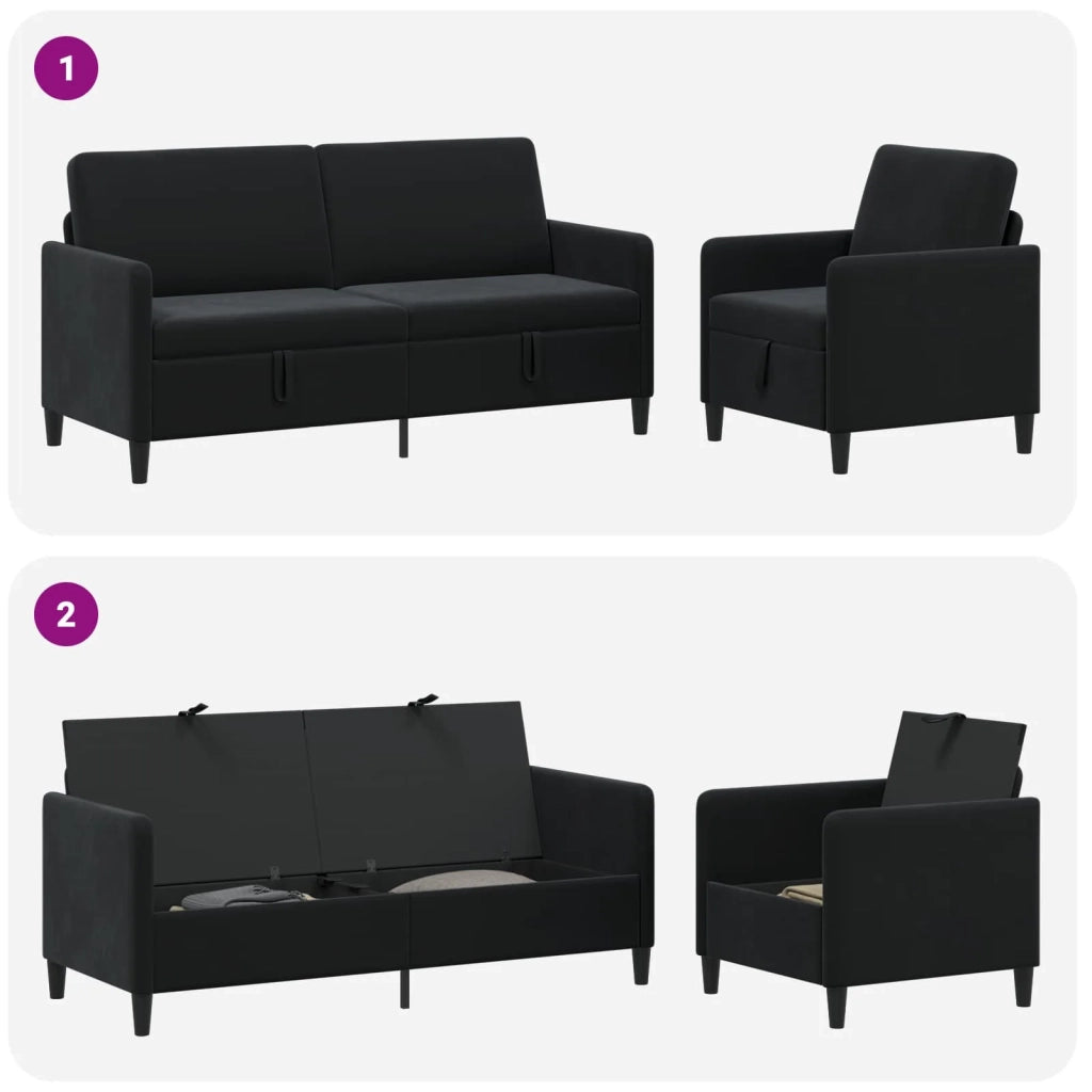 Set di Divani con Storage 2 pz Nero Poliestere 3429224