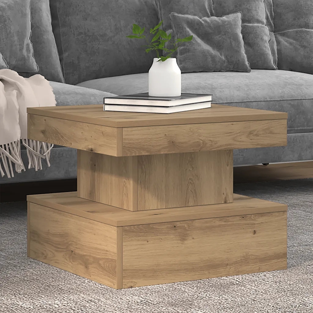 Tavolino da salotto | Tavolino da caff¨¨ | Tavolino da Soggiorno con Luci LED Rovere Artigianale 50x50x40 cm