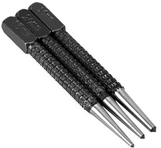 Set di punterie in acciaio inossidabile a alta resistenza - 3 pezzi - con manico antiscivolo - per forare fessure - precisione garantita