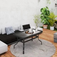 Tavolino da Esterno Rettangolare in Metallo Nero con Piano in Vetro Temperato, 95x55x46 cm