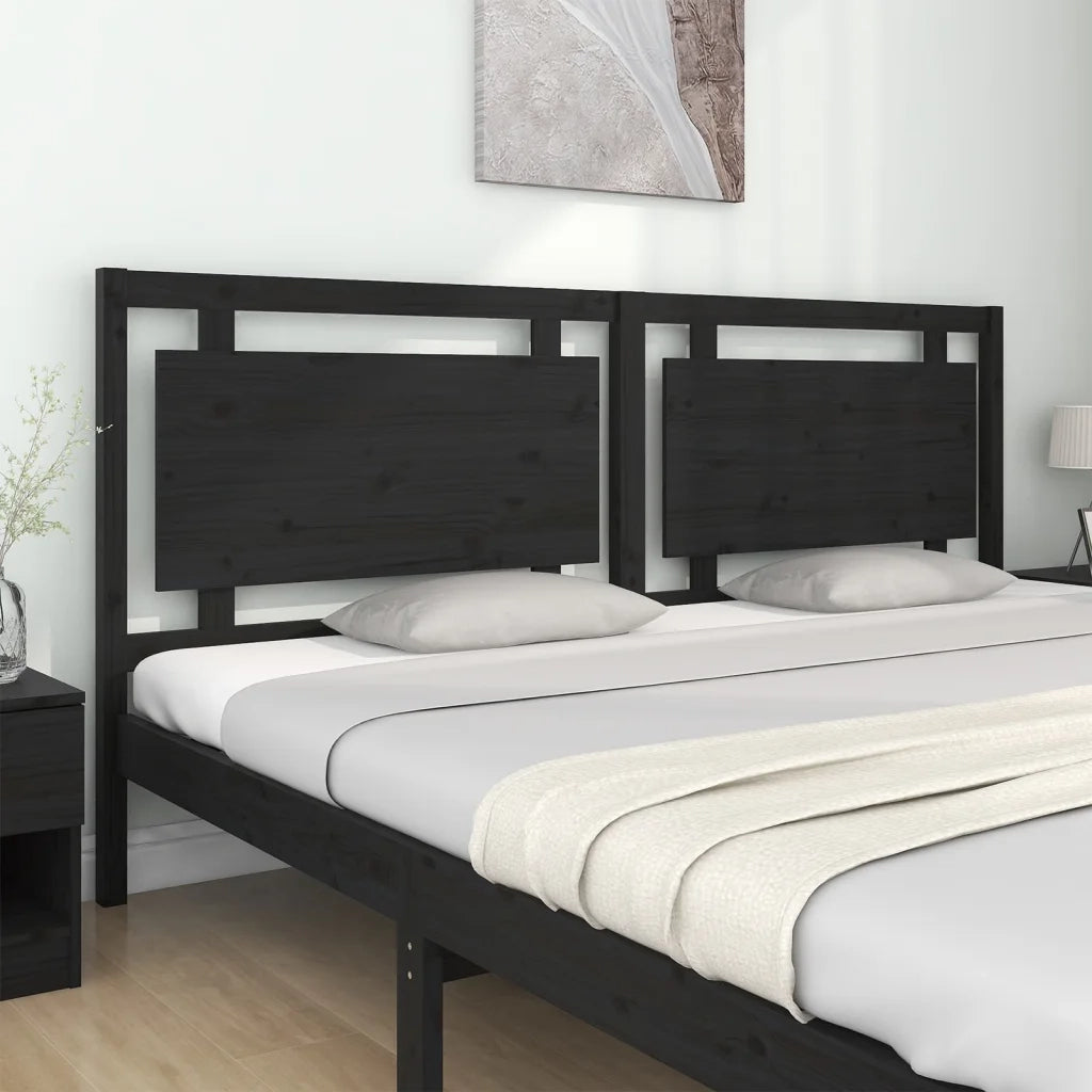 Testiera per Letto-Testata-Testiera Decorativa Nera 205,5x4x100cm in Legno Massello di Pino 957819