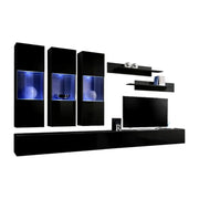 Mobile TV FLY E3 design, colore nero lucido. Mobile sospeso moderno e alla moda per il tuo soggiorno.
