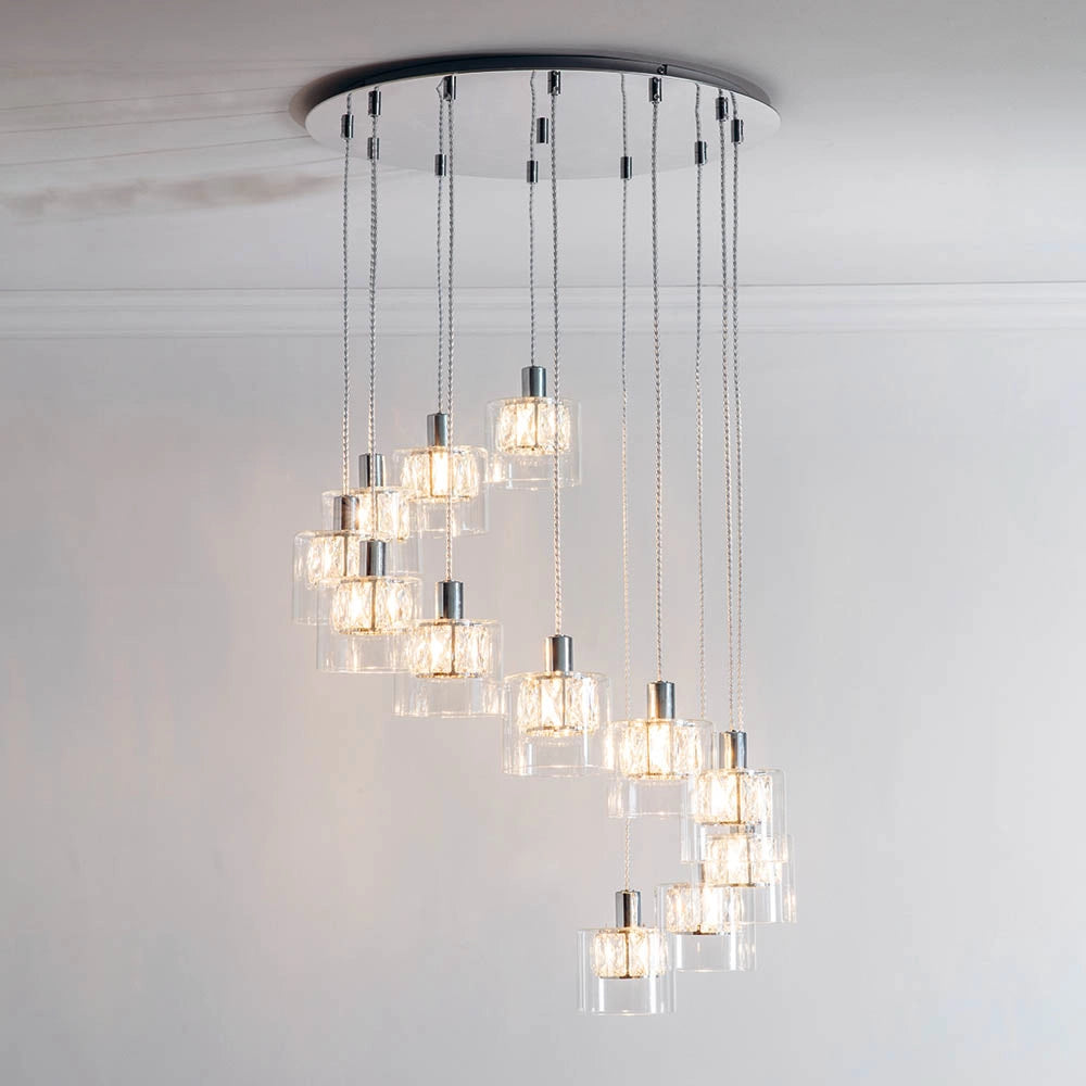Lampadario rotondo cromo cristallo 12xG9 Endon Verina