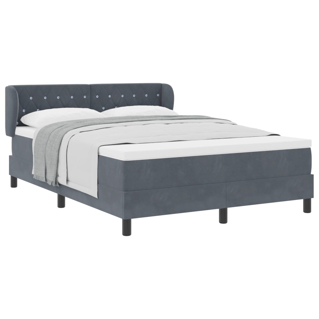 Letto Box Spring con Materasso Grigio Scuro 140x190 cm in Velluto