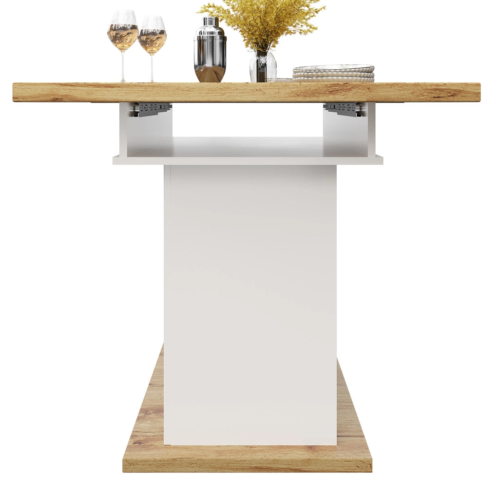 Tavolo da pranzo allungabile 110-140x80x75 cm con vano contenitore; MDF; bianco e naturale